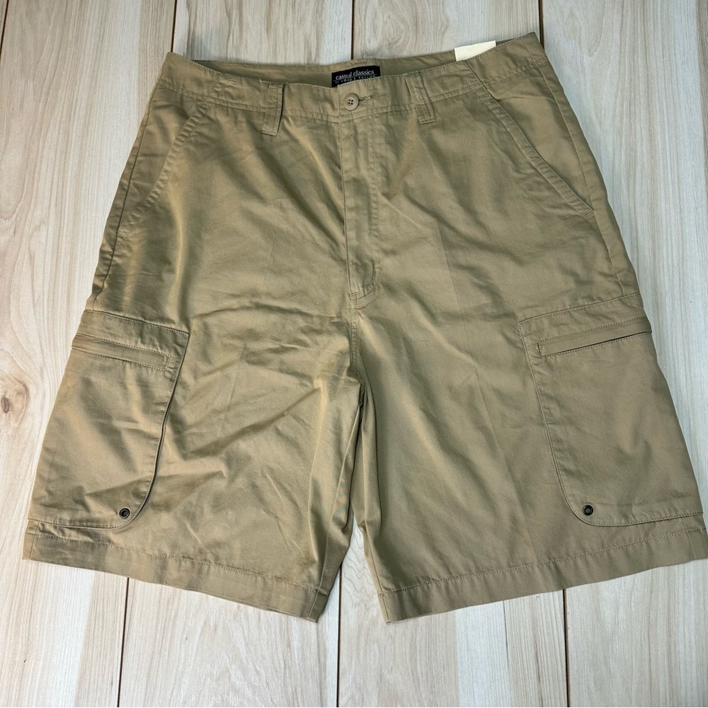 New Men’s Casual Classic‎ Cargo Shorts Pockets Zippers On Side Size 33” beige